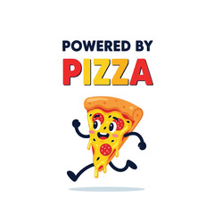 Vector art of powered by pizza with slice character