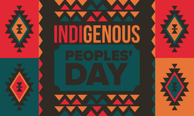 Indigenous Peoples' Day. Native American Day. American Indian culture. Heritage Month. Celebrate annual in United States. Tradition pattern. Poster, card, banner and background. Vector illustration