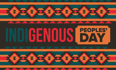 Indigenous Peoples' Day. Native American Day. American Indian culture. Heritage Month. Celebrate annual in United States. Tradition pattern. Poster, card, banner and background. Vector illustration