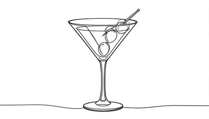 Single-line drawing of a martini glass with olives
