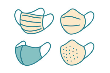 Protective medical face masks and respirators set for health safety and disease prevention