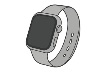 Modern gray smartwatch with blank dark screen and adjustable strap on white background