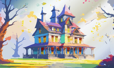 薄暗い森の中にある不気味な洋館