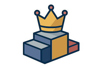 Golden crown resting on the top step of a three-tiered winner's podium