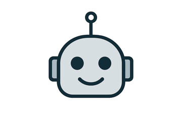 Obraz premium Friendly gray robot head icon featuring a smiling face and antenna representing artificial intelligence
