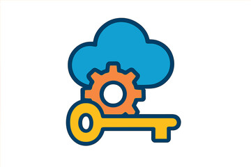 Cloud computing security access key icon with gear for digital process management