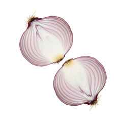 Halved Red Onion Displaying Delicate Layers and Textural Details on a Clean isolated background