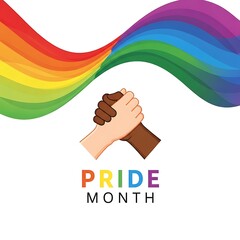 Pride Month - Unity and Diversity Celebration with Interracial Hands and Rainbow.