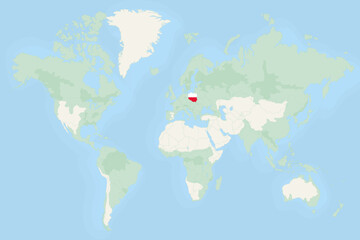 Poland Highlighted on World Map with National Flag. Poland Map and Flag.