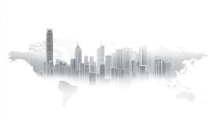 Fototapeta premium Global Cityscape Skyline on World Map