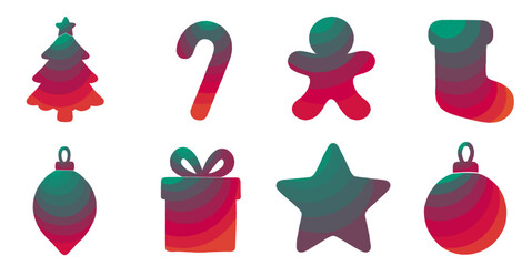 stylized christmas icons with color gradient filling on a transparent background