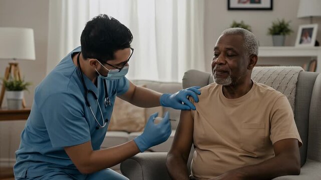 Realistic Healthcare Video Injection Administered by Nurse to Elderly Man