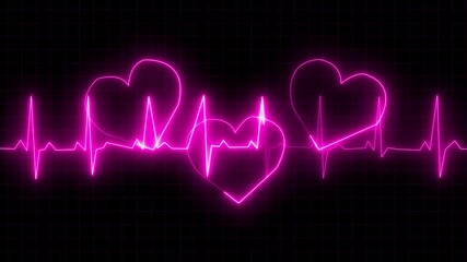 abstract heartbeat line with three heart icon. Cardiogram of heart beat. Neon Heart Beat ECG EKG Animation Background. Three love hearts. Valentine's Day indicate. valentines love heart symbol 4k vide - Powered by Adobe