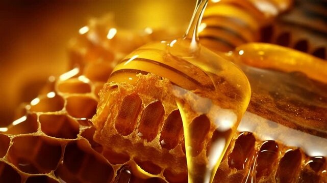 Traditional species honeycomb in colorful honey
