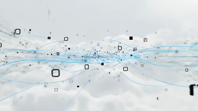 Abstract Data Flow Background With Blue Lines Through Clouds 3d