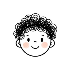 Child with curly hair smiling with rosy cheeks