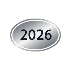 Metallic 2026 number badge silver oval emblem design isolated on transparent background