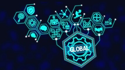 Global digital logistics system concept illustrating innovative technology, cloud computing, blockchain, AI intelligence, process automation, and business performance - Powered by Adobe