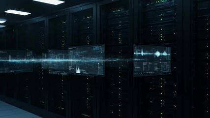 Abstract Digital Data Flow in Server Room Background Futuristic Technology - Powered by Adobe
