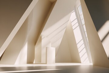 Obraz premium Light streams through modern architecture in a minimalistic space with geometric shapes at midday