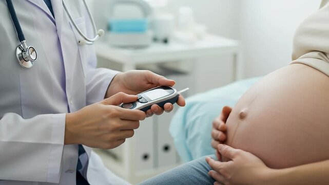 Realistic Medical Illustration of Doctor Checking Pregnant Belly Blood Sugar