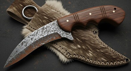 Handcrafted Hunting Knife with Leather Sheath - A Rustic and Durable Tool.