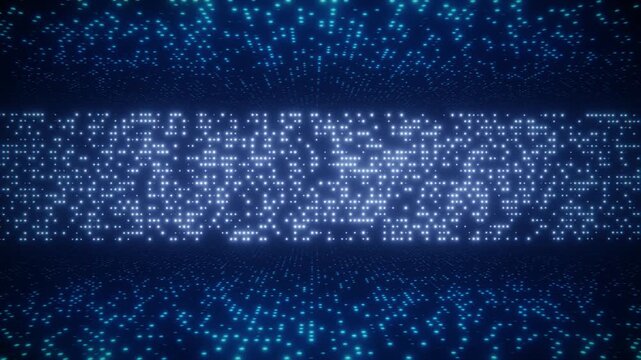 Abstract digital cyber background with glowing blue dots creating a sense of depth and technological advancement. Seamless loop