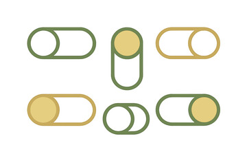 Collection of modern user interface toggle switches illustrating active and inactive states