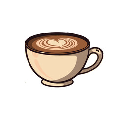 Obraz premium Cup of coffee with latte art in minimalist style, presenting a charming morning beverage. Cup of coffee showcases frothy milk art. Heart shape design enhances cup of coffee,