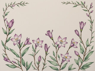 Hand Inked Daphne Flower Border Illustration