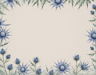 Hand Inked Eryngium Flower Border Illustration