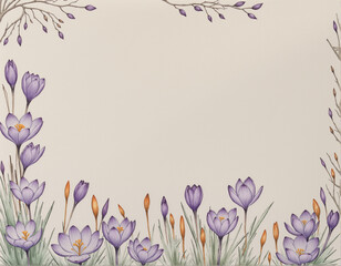 Hand Inked Autumn Crocus Floral Border