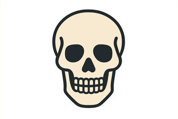 Stylized front view of a human skull featuring thick black outlines and flat colors