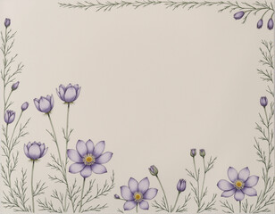Beautiful Hand Inked Pasque Flower Border Illustration
