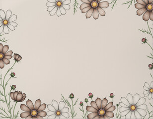 Elegant Hand Inked Border of Chocolate Cosmos Flowers