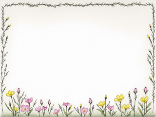 Ink Painting Evening Primrose Flower Meadow Border