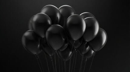 shiny black balloons on dark background