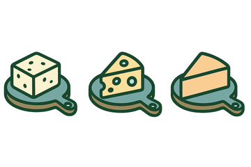 Collection of various cheese pieces including cube and wedge shapes served on miniature wooden boards