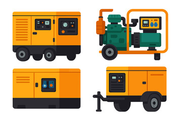 Set of portable diesel and gasoline power generators for electricity and backup energy supply