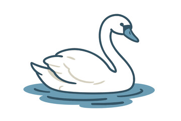 Elegant white swan floating peacefully on the water surface in a simple stylized style