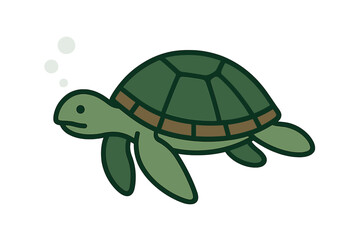 Cute cartoon sea turtle swimming underwater with air bubbles isolated on white background