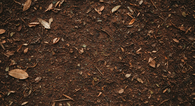 Textured earth surface with dry leaves and small debris, natural, outdoor setting, copy space - Powered by Adobe