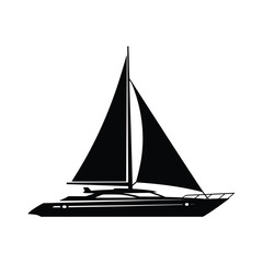 Black sailboat with triangular sails yacht sailing