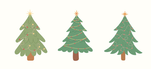 set of christmas trees. 