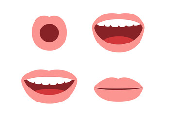 Four different mouth positions showing various expressions and speech sounds