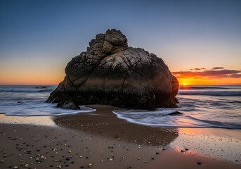 Dramatic Coastal Rock Formation at Sunset, Portugal.