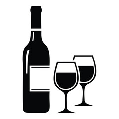 Black wine bottle and two glasses wine glass beverage