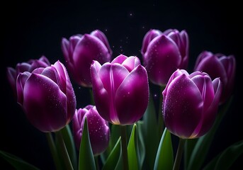 Purple Tulips in Dark Setting - A Floral Still Life.