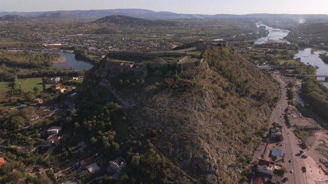 Albanian Shkoder landscape with historical castle background during tourist autumn season