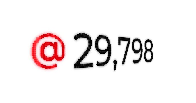 Numerical count of mentions or tags with @ for social networks with glow on a white background